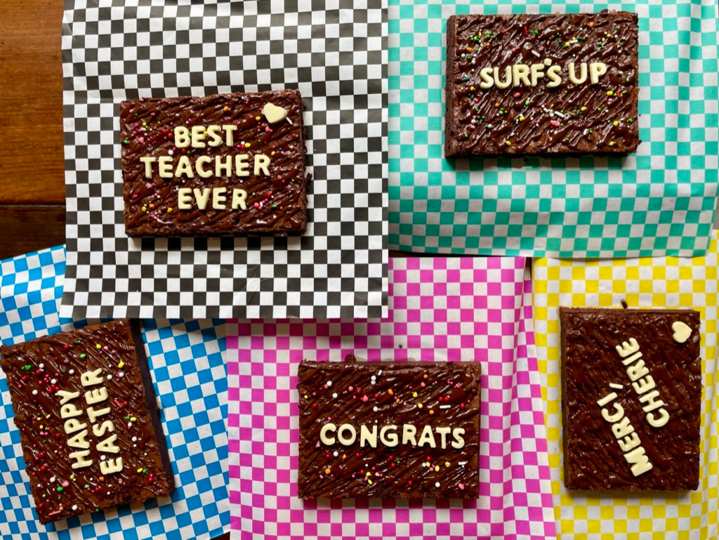 Personalized message, chocolate message, homemade brownie gift card