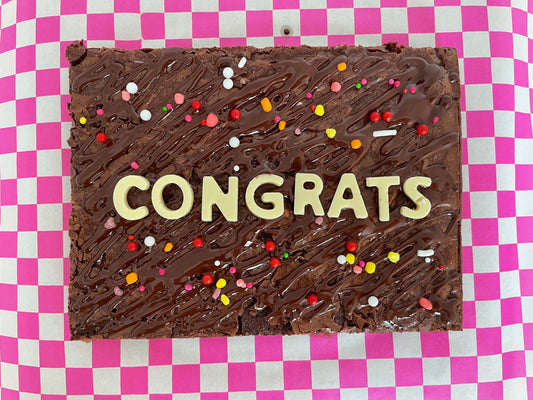 ersonalized message, chocolate message, homemade brownie gift card. Congratulations